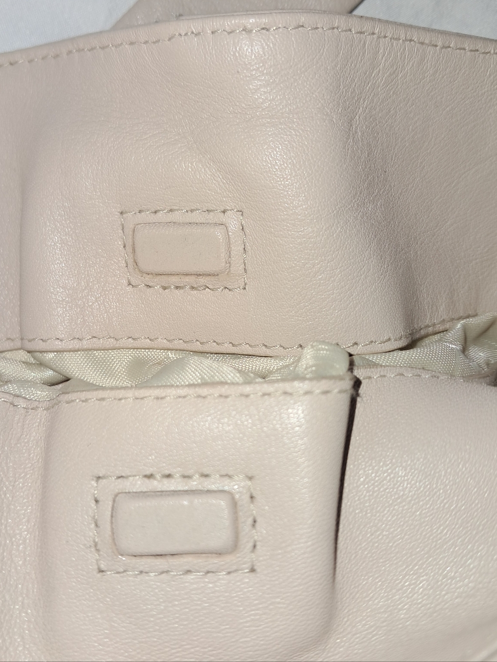 Furla Buttery Leather Shoulder Bag Ruched Opening Gunmetal Rings Bone NWOT - Picture 8 of 9